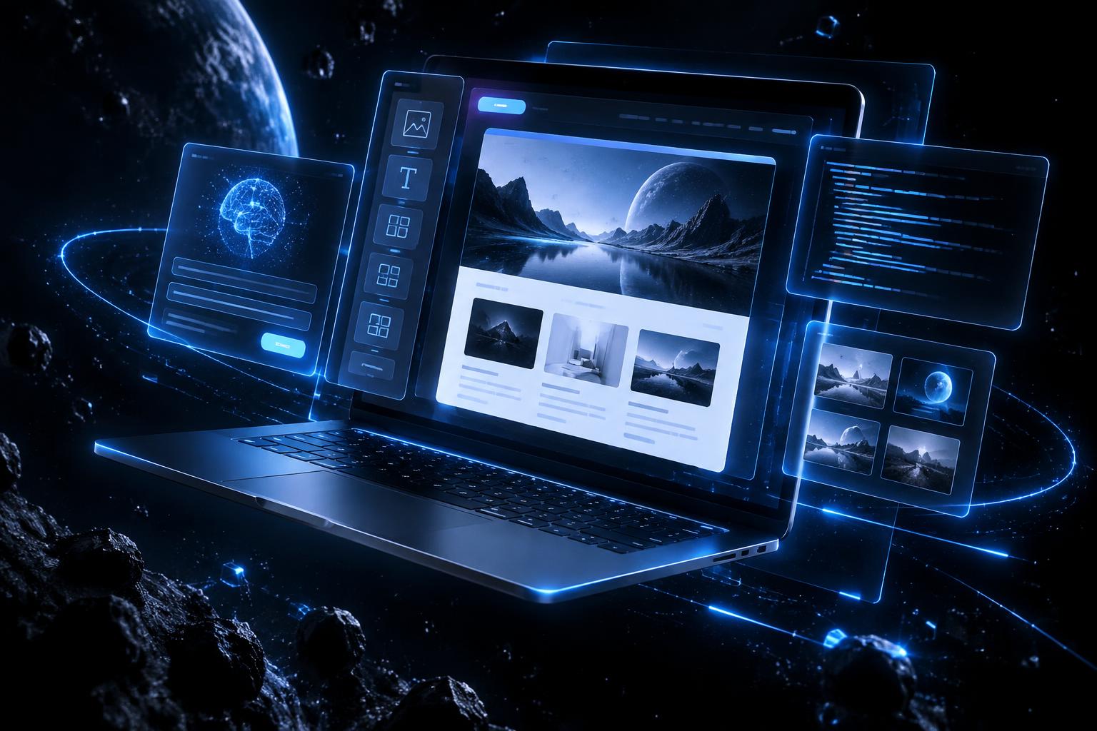 Site sendo criado com IA em um notebook